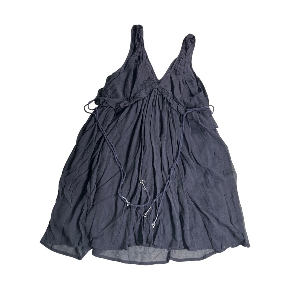 Free People Women's Small Black Gauze Mini Dress Tie Waist Boho Sleeveless V